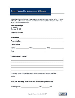 Tenant Request for Maintenance & Repairs