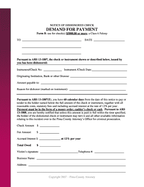 Notice of Dishonored Check