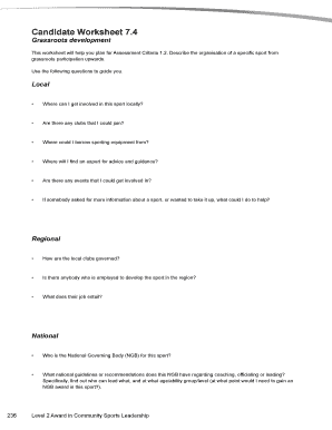 Grassroots Sport Development Worksheet