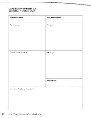 Candidate Worksheet for Community Sports Leadership