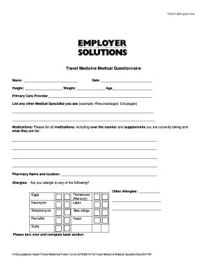 Travel Medicine Medical Questionnaire