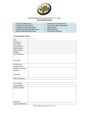 Kids Play Registration & Booking Form