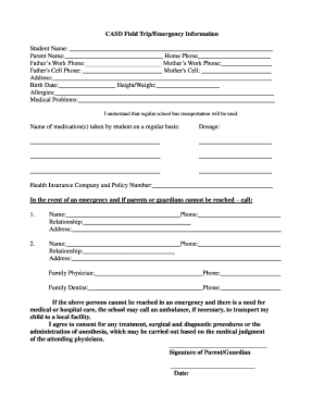 CASD Field Trip Emergency Information Form