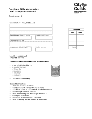 Functional Skills Mathematics Level 1 Sample Assessment