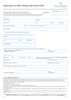 DNA Testing Application Form
