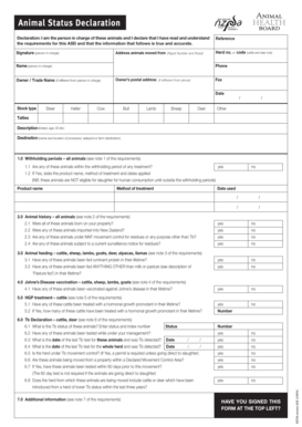 Animal Status Declaration Form