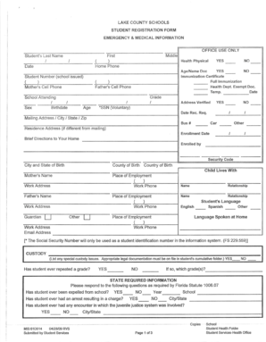 Lake County Schools Student Registration Form