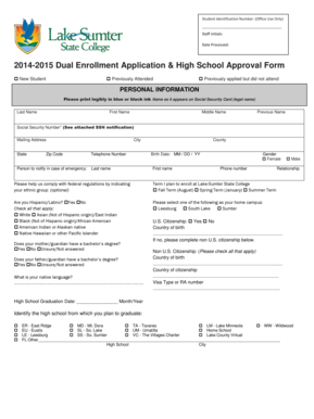 2014-2015 Dual Enrollment Application Form