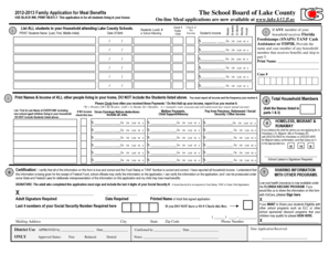 2012-2013 Family Application for Meal Benefits