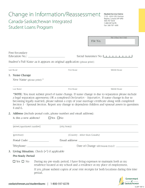 Saskatchewan Student Loans Change of Information Form