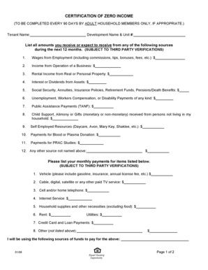 Zero Income Certification Form