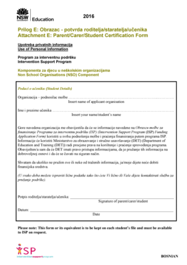 Parent/Carer/Student Certification Form