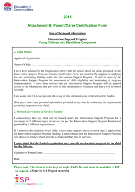 Parent/Carer Certification Form