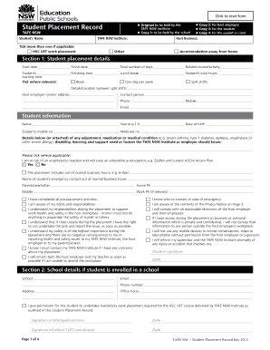 TAFE NSW Student Placement Record