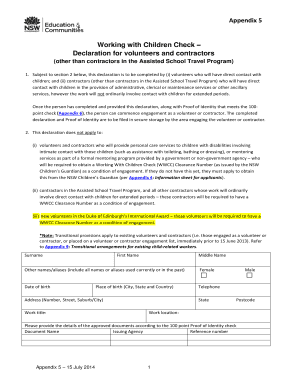 Working with Children Check Declaration