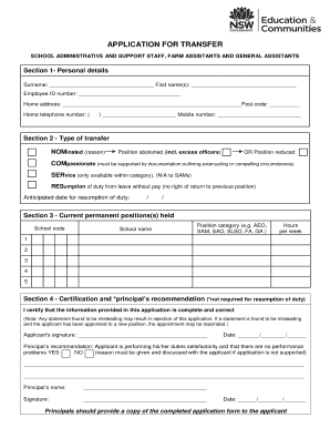 Application for Transfer