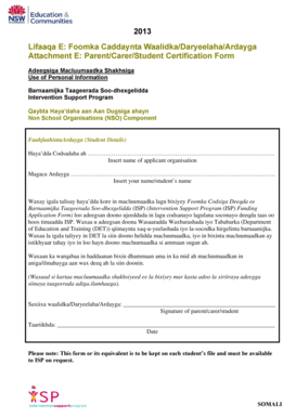 Parent/Carer/Student Certification Form