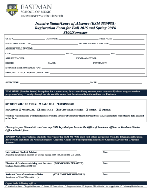 Inactive StatusLeave of Absence ESM 385985 Registration bFormb bb