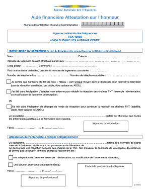 Aide financière Attestation sur l’honneur