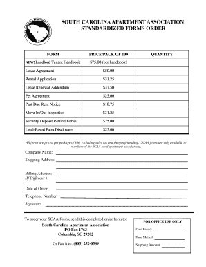 South Carolina Lease Agreement Order Form