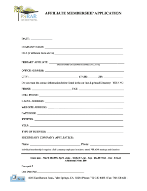 Affiliate Application - Palm Springs Regional Association of