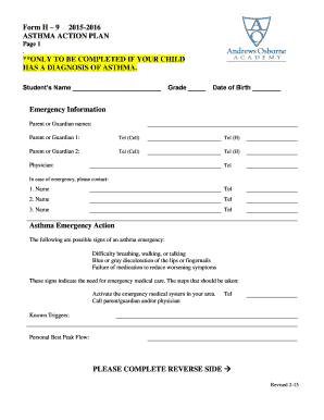 Asthma Action Plan Form