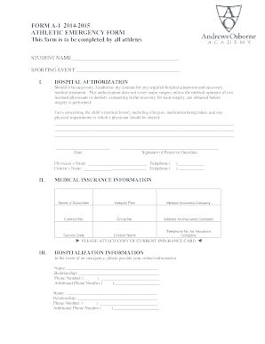 Athletic Emergency Form