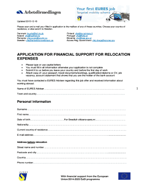 Application for Financial Support for Relocation Expenses