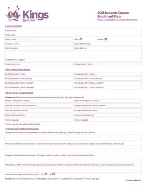 2015 Summer Courses Enrolment Form