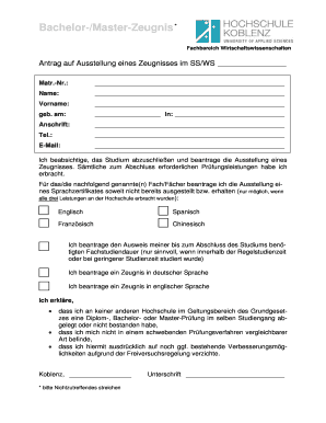 Antrag auf Ausstellung eines Zeugnisses