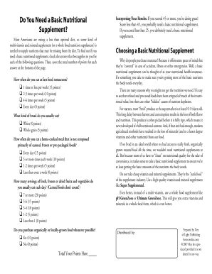 Nutritional Supplement Assessment Forms