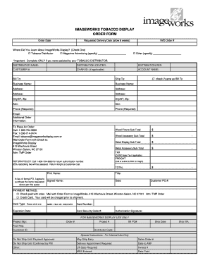 IMAGEWORKS TOBACCO DISPLAY ORDER FORM