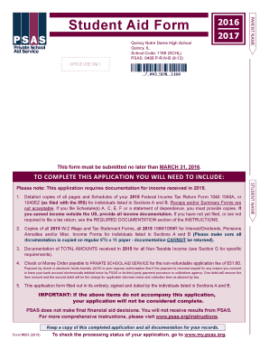 Student Aid Form 2016