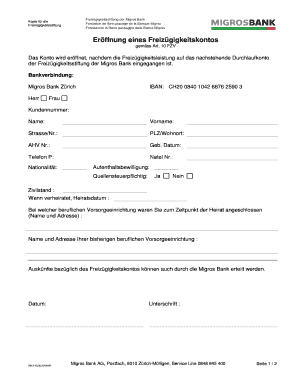 Formular zur Eröffnung eines Freizügigkeitskontos