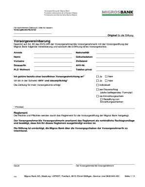 Vorsorgevereinbarung der Vorsorgestiftung der Migros Bank
