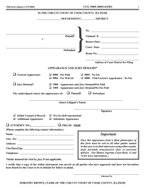 Illinois Circuit Court Appearance and Jury Demand Form