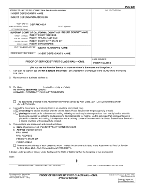Proof of Service by First-Class Mail Civil