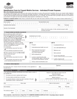 Identification Form for Prepaid Mobile Services
