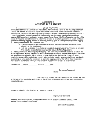 Affidavit Against Ragging