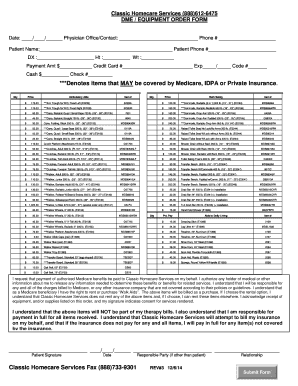 DME Equipment Order Form