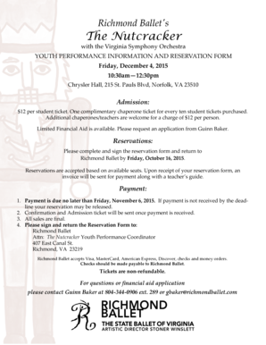 Richmond Ballet Nutcracker Youth Performance Reservation Form