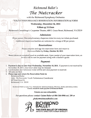 Richmond Ballet Nutcracker Youth Performance Reservation Form