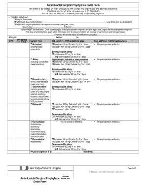 Antimicrobial Surgical Prophylaxis Order Form