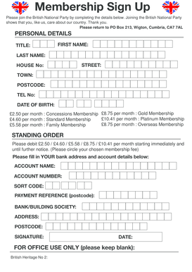 British National Party Membership Sign Up
