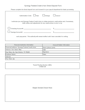 Synergy Federal Credit Union Direct Deposit Form