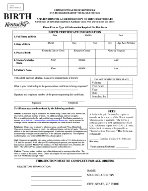 Kentucky Birth Certificate Application
