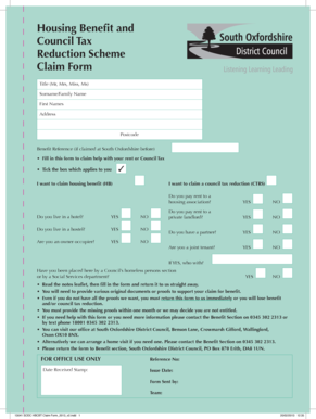 Housing Benefit and Council Tax Reduction Scheme Claim Form