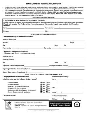 Employment Verification Form for Rental Housing