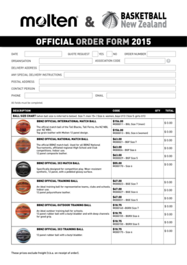 Basketball New Zealand Official Order Form