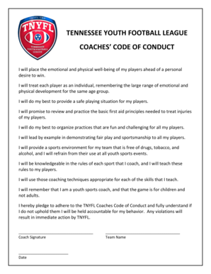 Tennessee Youth Football League Coaches Code of Conduct